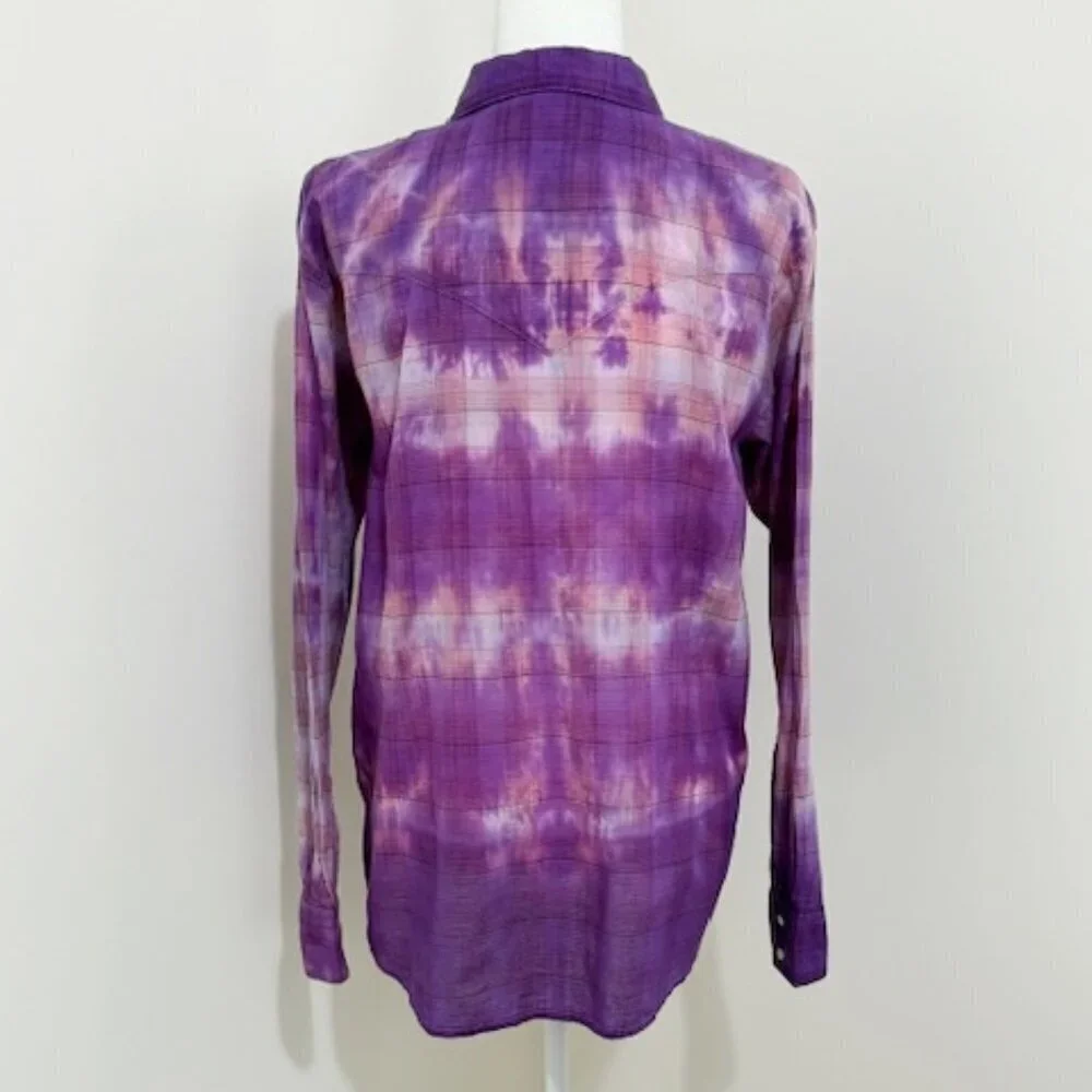 Wrangler Purple Plaid Tie-Dye Pearl Snap Western Rodeo Shirt Women's Size XL - Picture 3 of 4